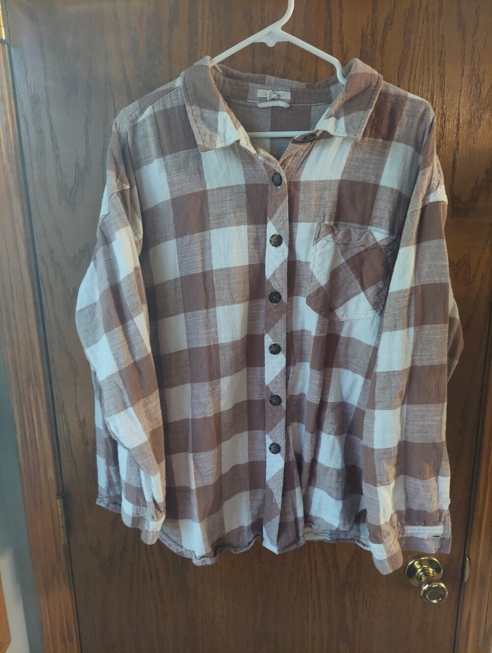 Maurices Brown & White Buffalo Plaid Button Front Flannel Shirt - Size 2X
